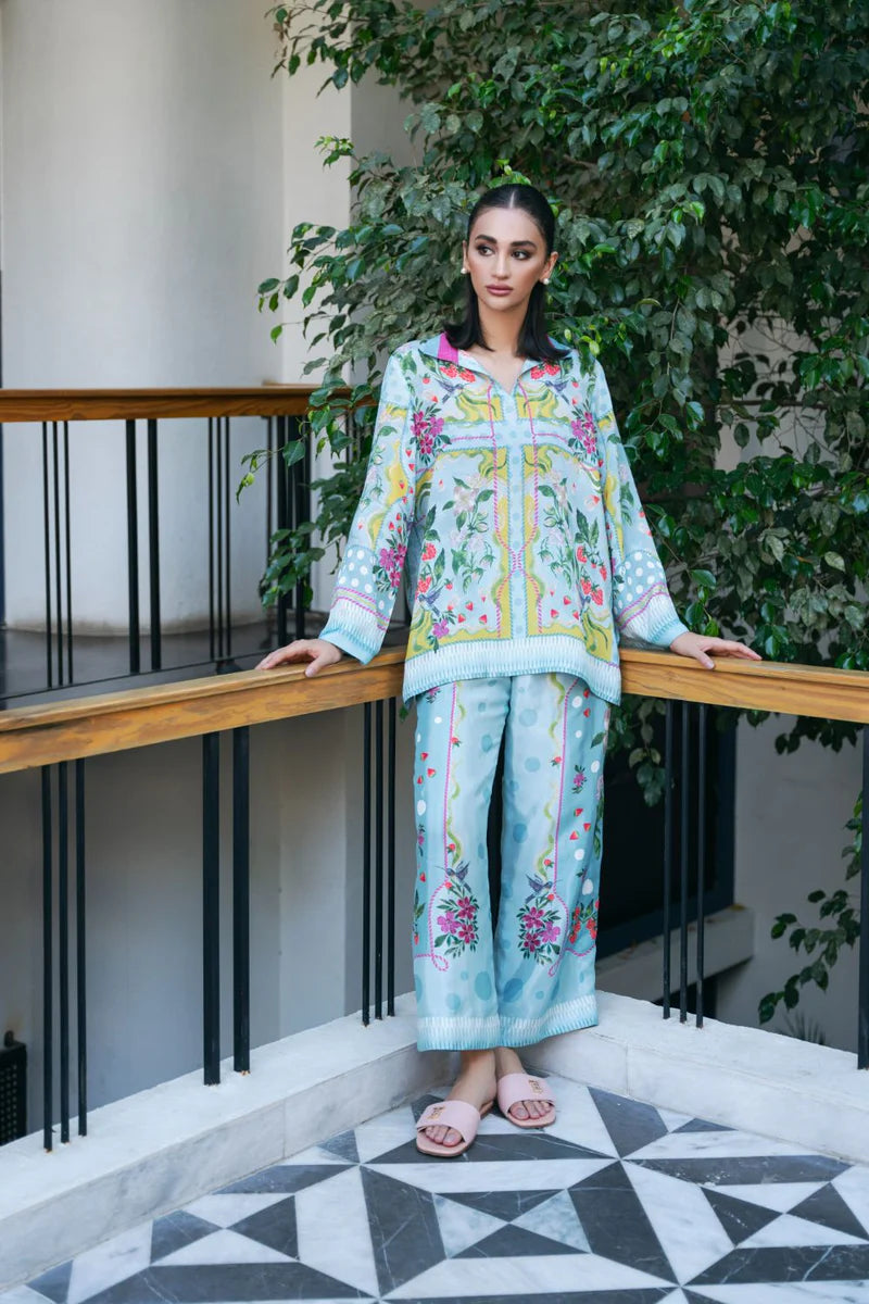 AQUA - SILK & SWAY | SILK CO-ORD SET | ARTISTIC PRINTS ON LUXE CANVAS